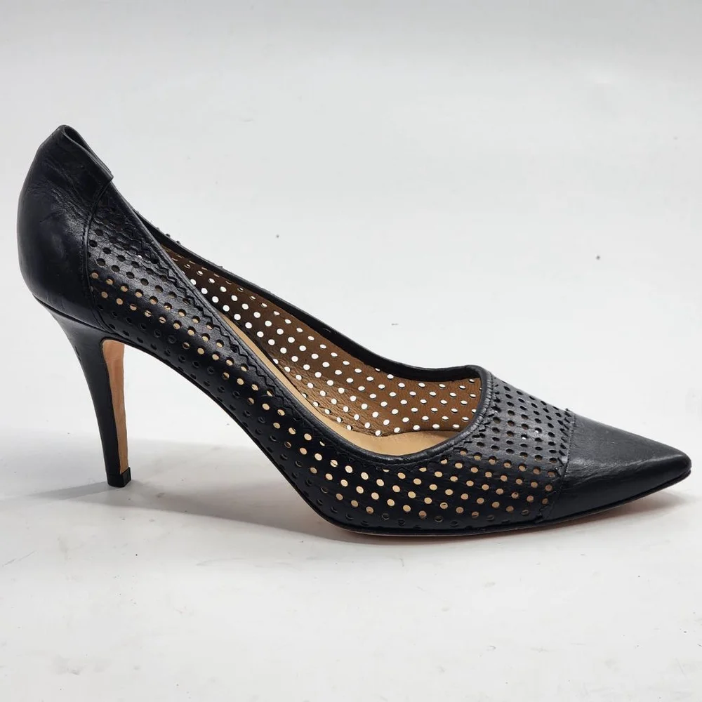 KATE‎ SPADE Black Perforated Pointed Toe Leather Pump Heels Size 9.5